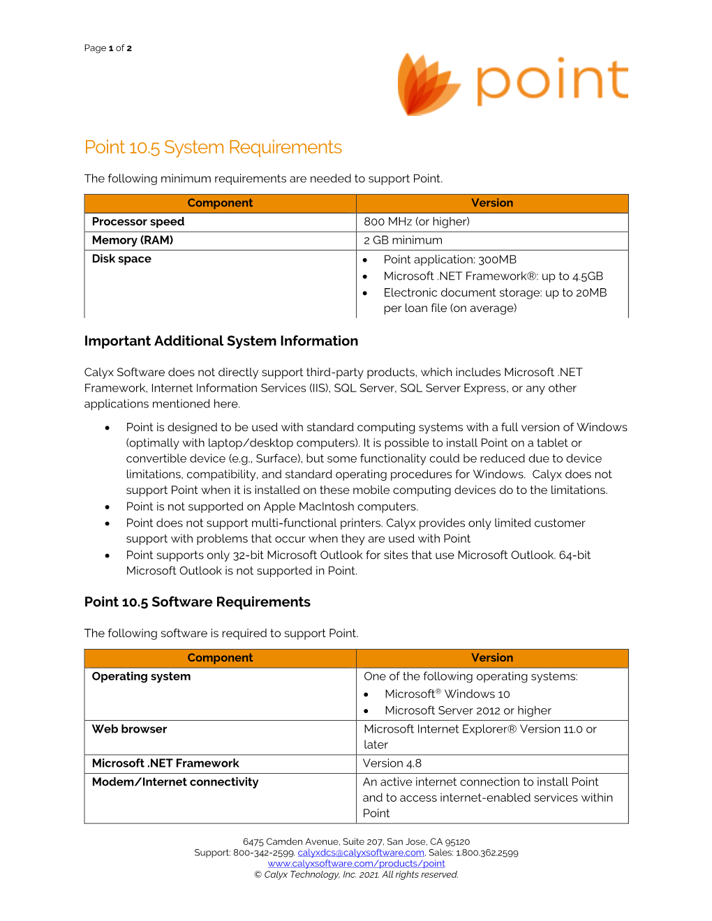 Point 10.5 System Requirements