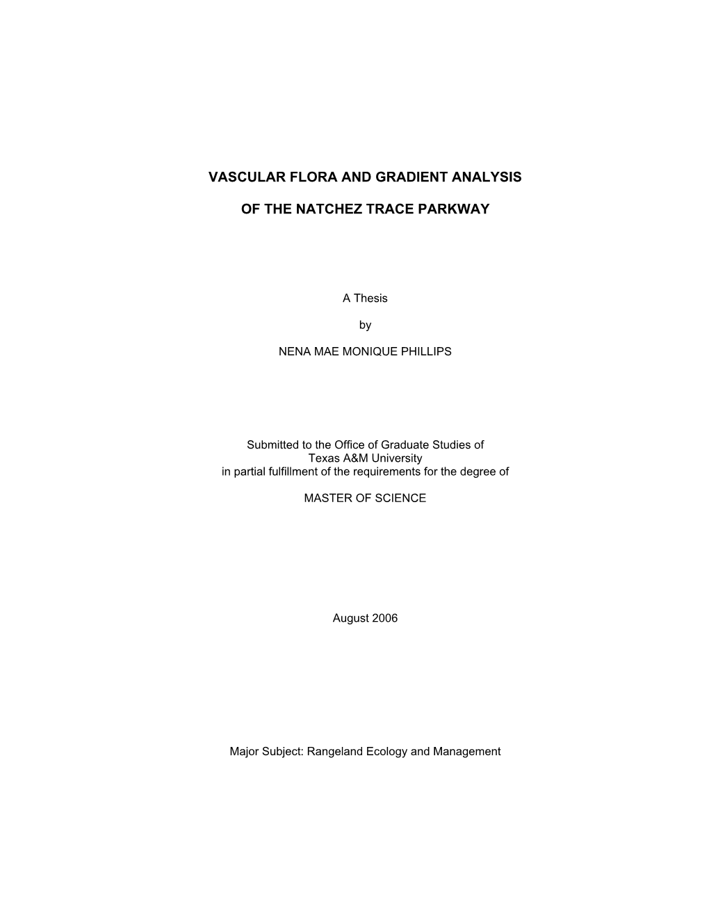 Vascular Flora and Gradient Analysis of the Natchez