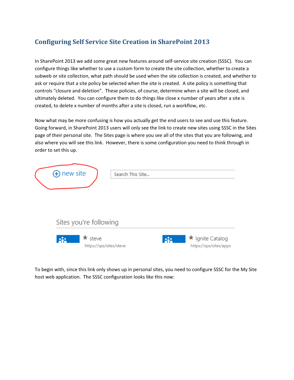 Configuring Self Service Site Creation in Sharepoint 2013