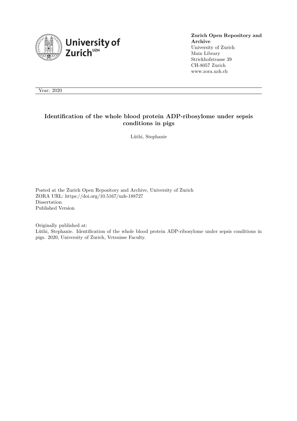 Identification of the Whole Blood Protein ADP-Ribosylome Under Sepsis Conditions in Pigs