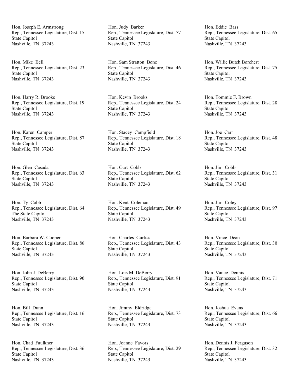 Hon. Joseph E. Armstrong Rep., Tennessee Legislature, Dist. 15