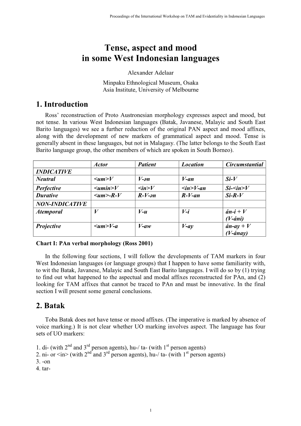 Tense, Aspect and Mood in Some West Indonesian Languages