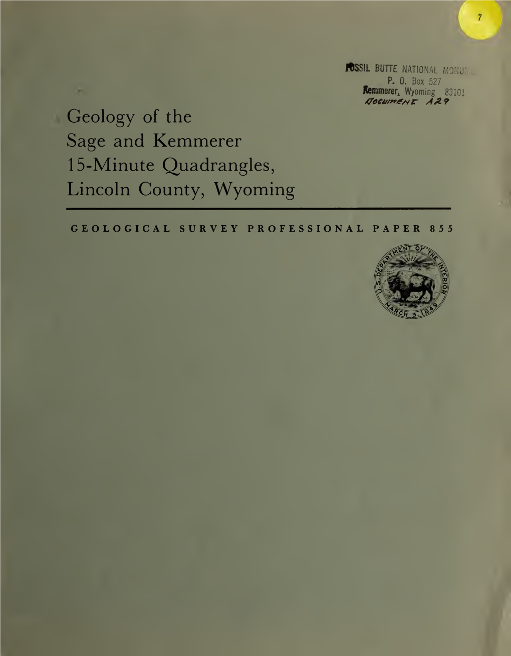 Geology of Sage and Kremmerer 15-Minute Quadrangles, Licoln