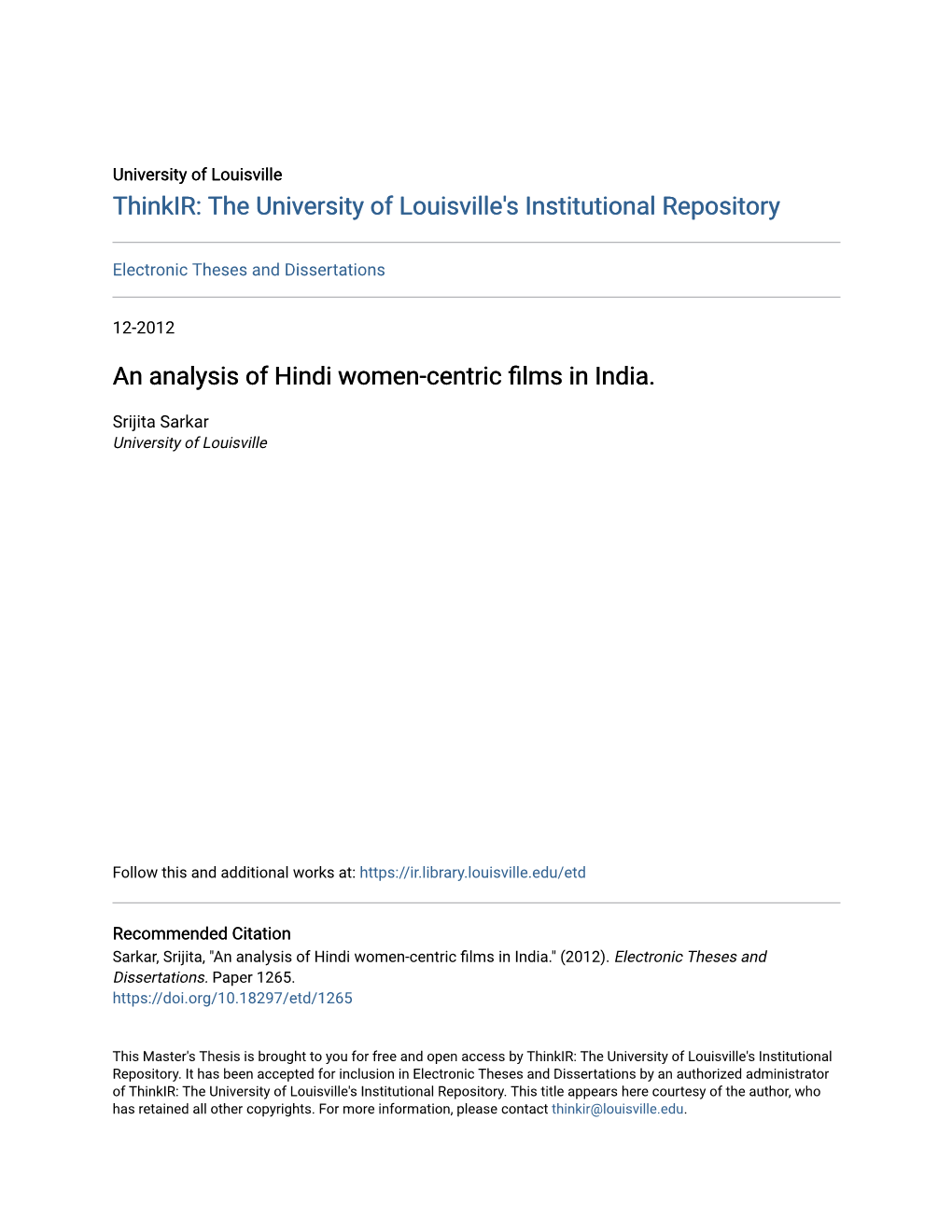 An Analysis of Hindi Women-Centric Films in India