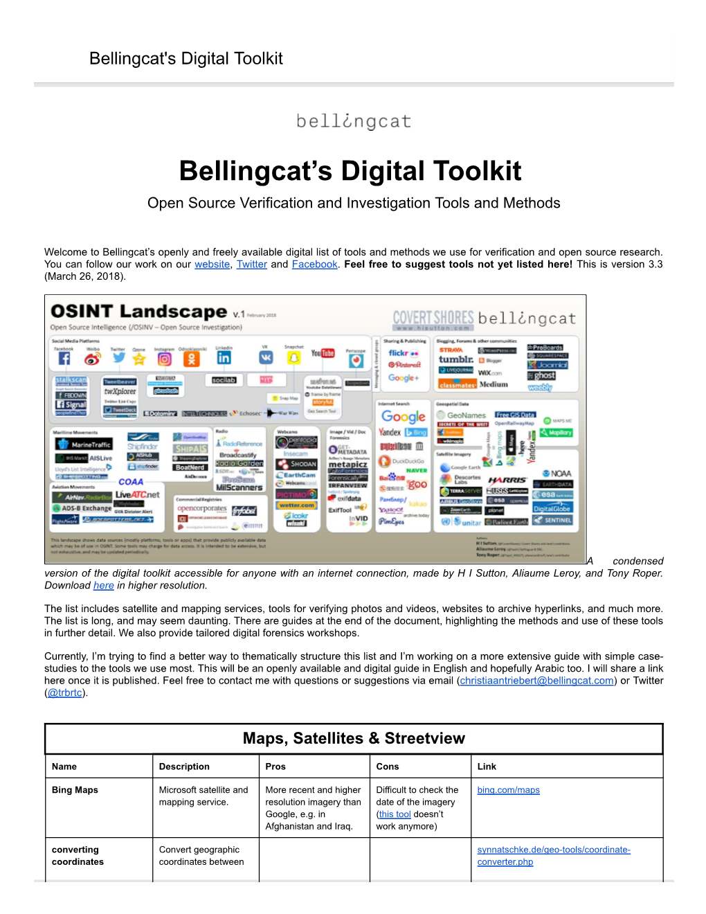 Bellingcat's Digital Toolkit