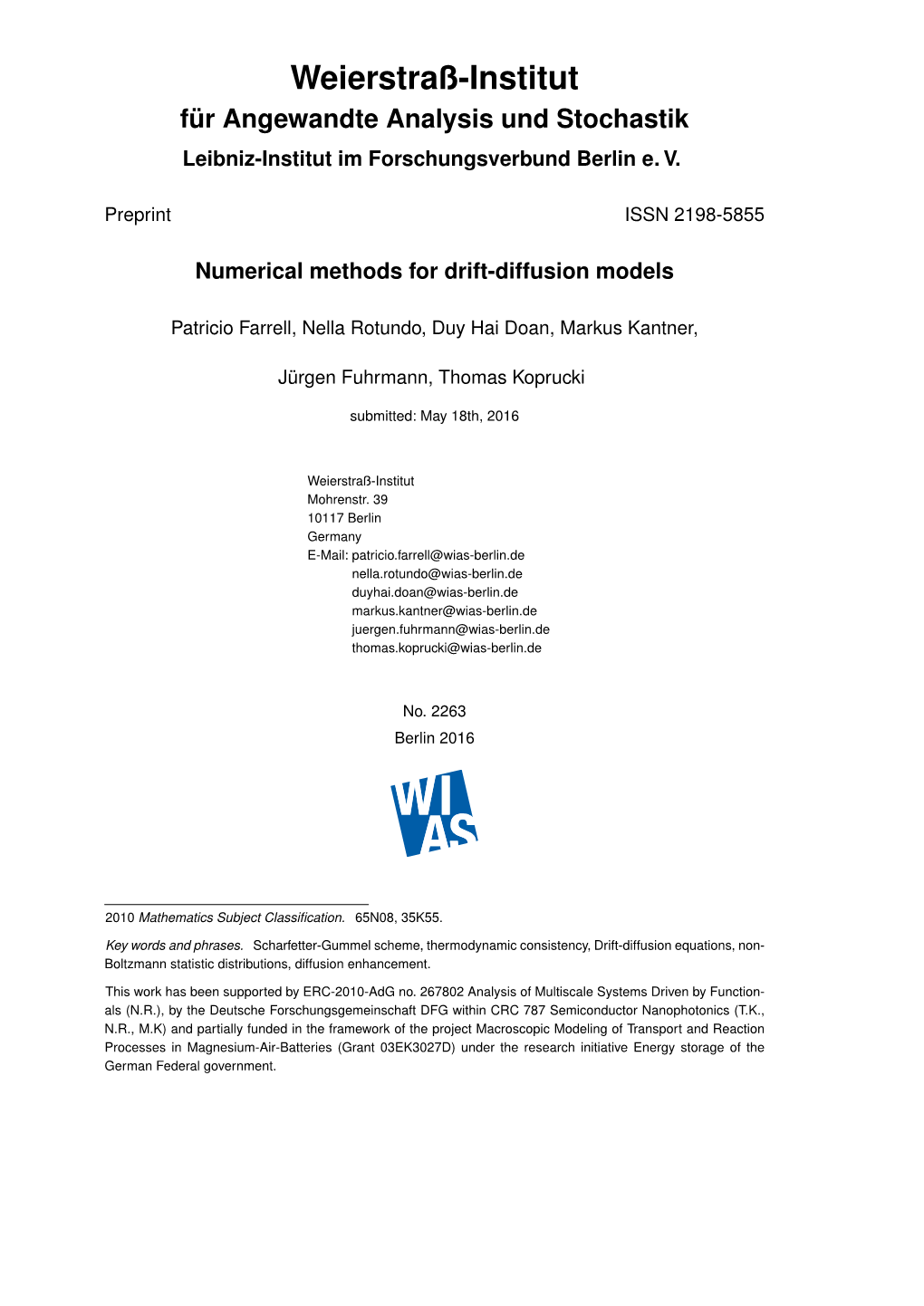 Numerical Methods for Drift-Diffusion Models