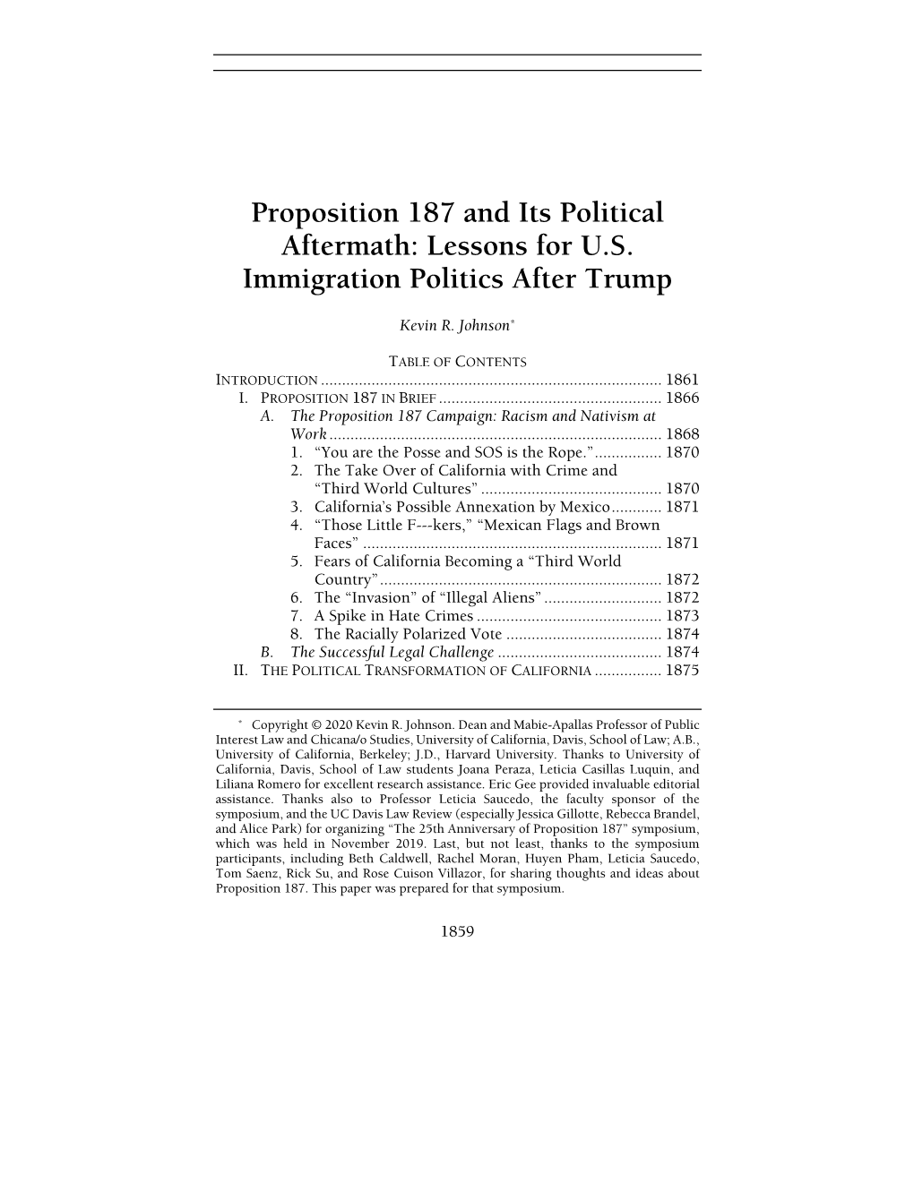 Proposition 187 and Its Political Aftermath: Lessons for U.S. Immigration Politics After Trump