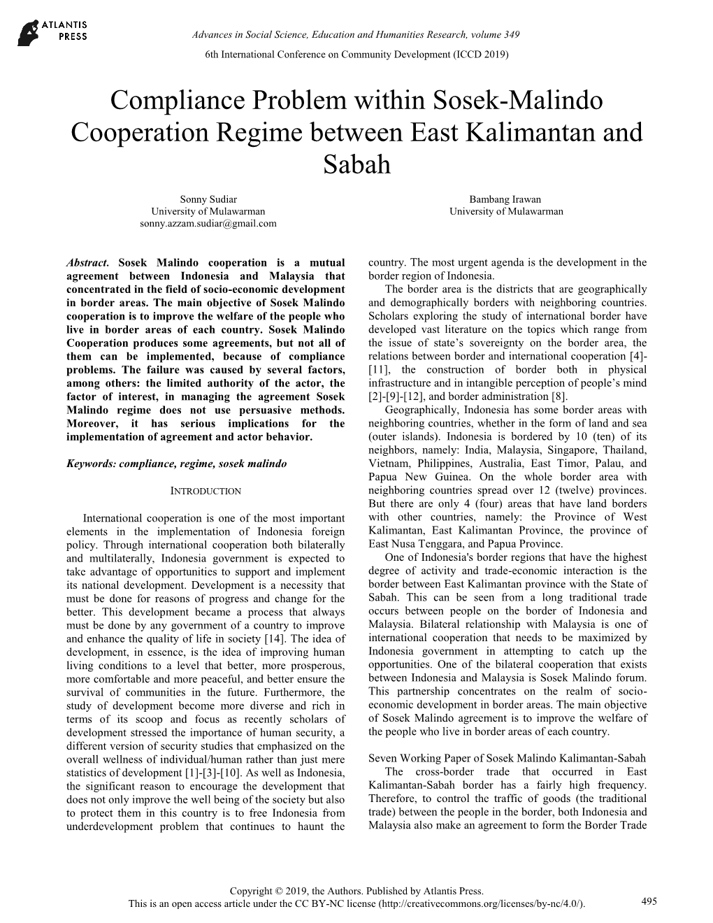 Compliance Problem Within Sosek-Malindo Cooperation Regime Between East Kalimantan and Sabah