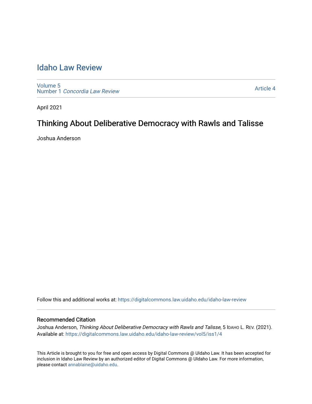Thinking About Deliberative Democracy with Rawls and Talisse