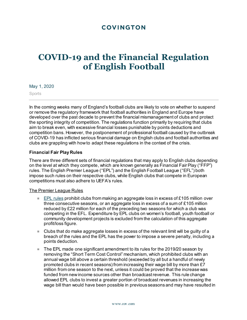 COVID-19 and the Financial Regulation of English Football