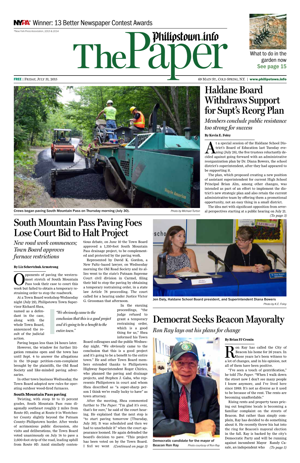 Democrat Seeks Beacon Mayoralty Haldane Board Withdraws Support for Supt's Reorg Plan South Mountain Pass Paving Foes Lose