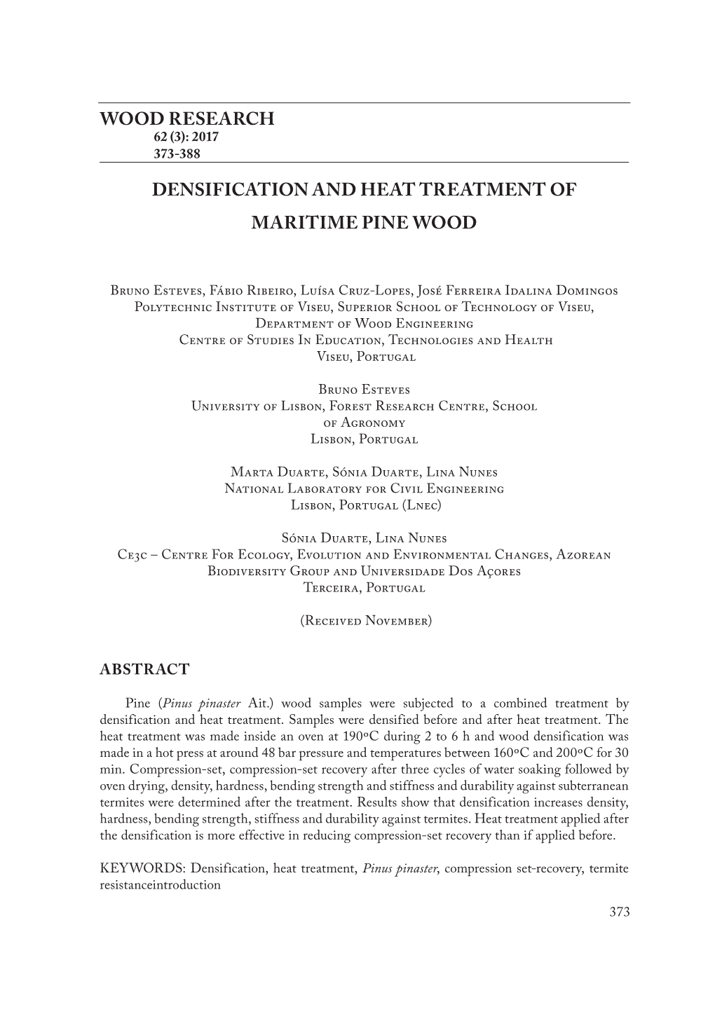 Densification and Heat Treatment of Maritime Pine Wood