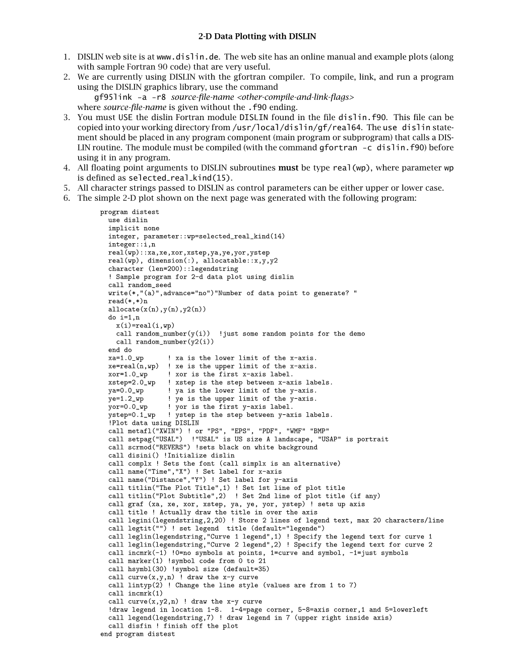 Description of Using DISLIN to Generate 2-D Data Plots