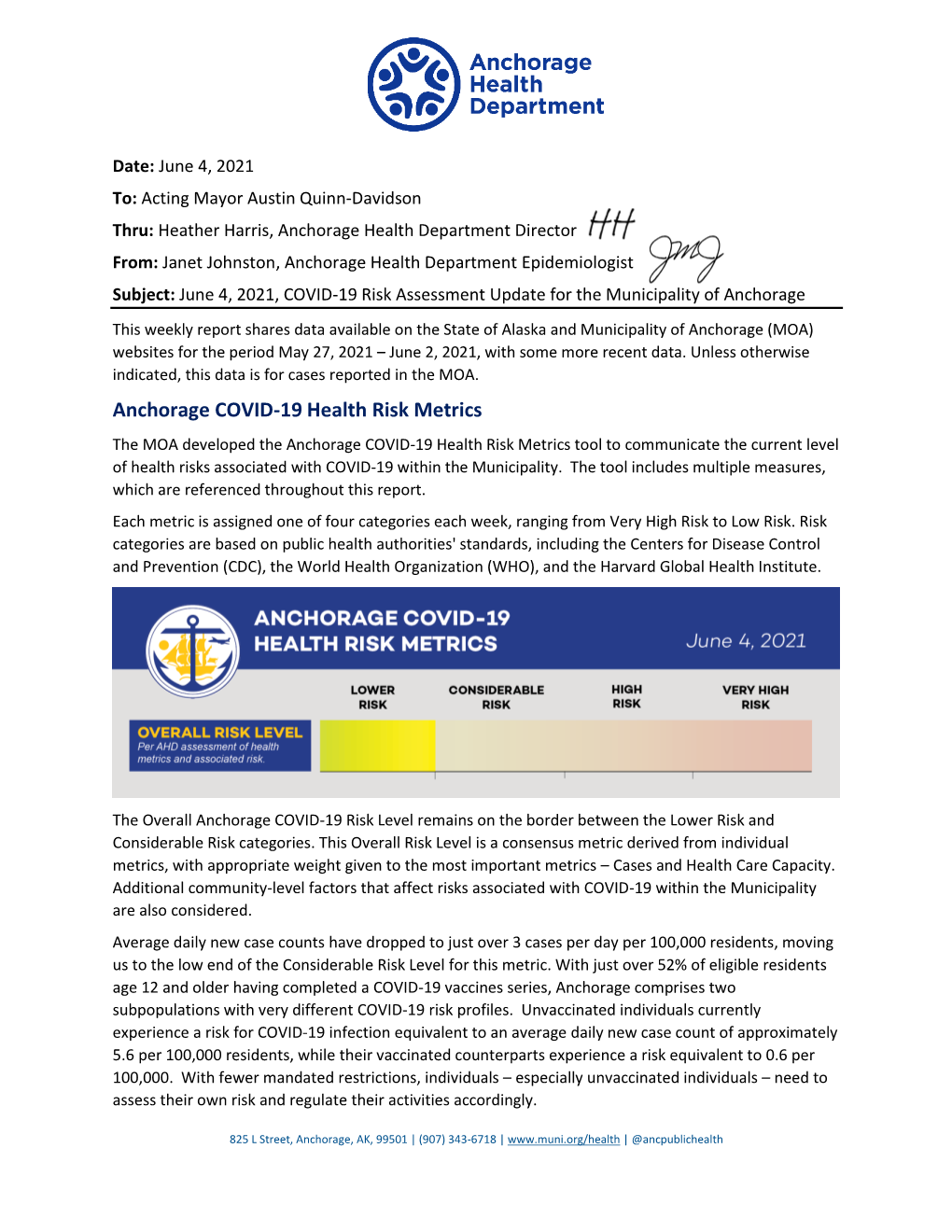 Anchorage COVID-19 Health Risk Metrics