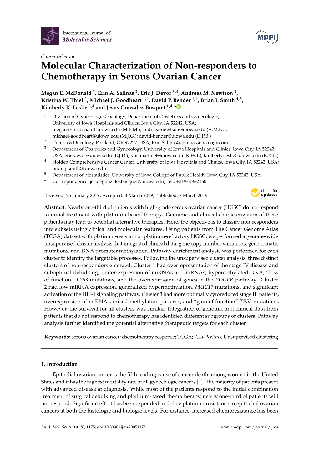 Molecular Characterization of Non-Responders to Chemotherapy in Serous Ovarian Cancer