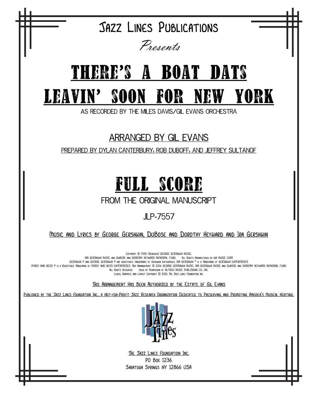 There's a Boat Dats Leavin' Soon for New York Full Score