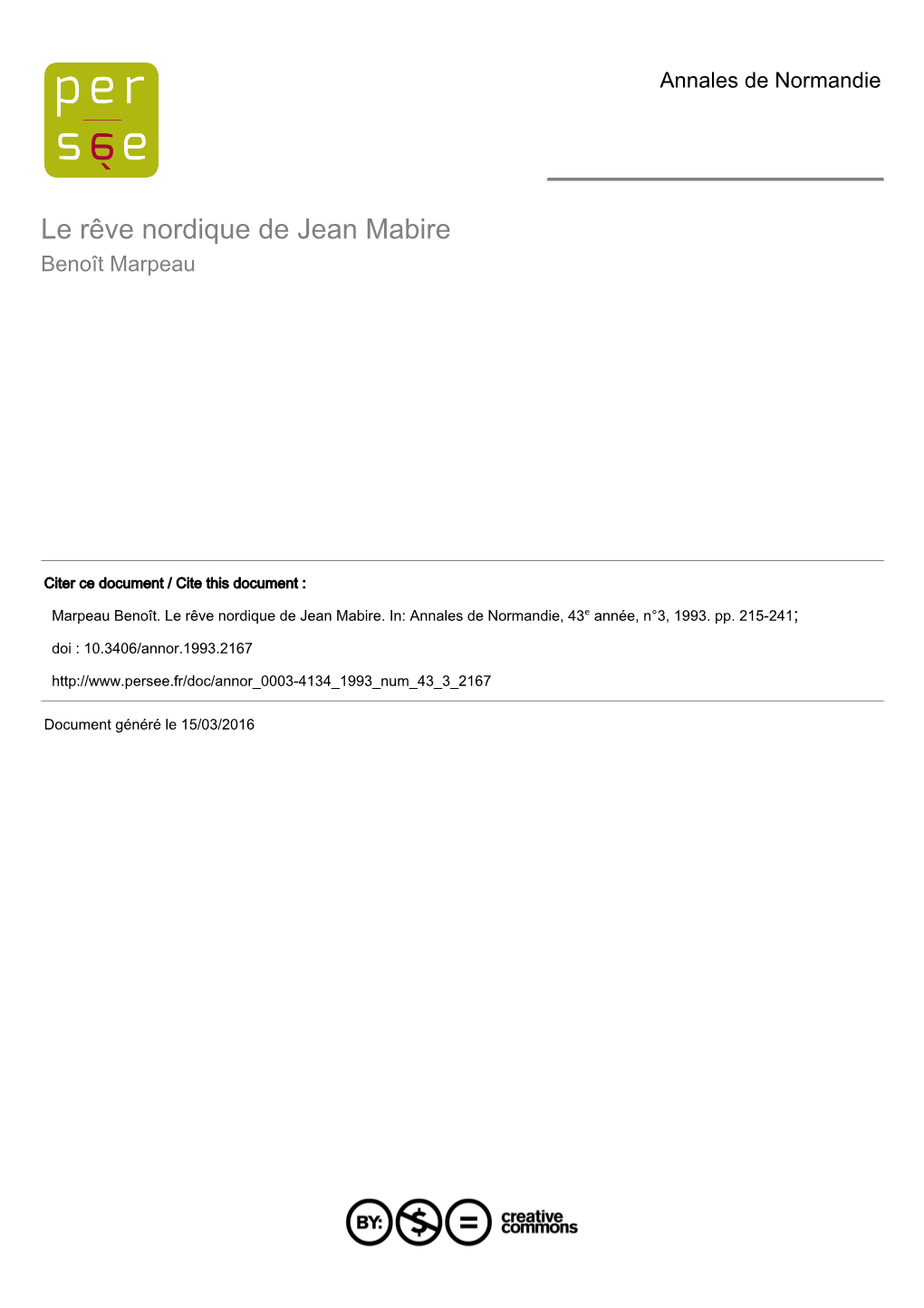 Le Rêve Nordique De Jean Mabire Benoît Marpeau