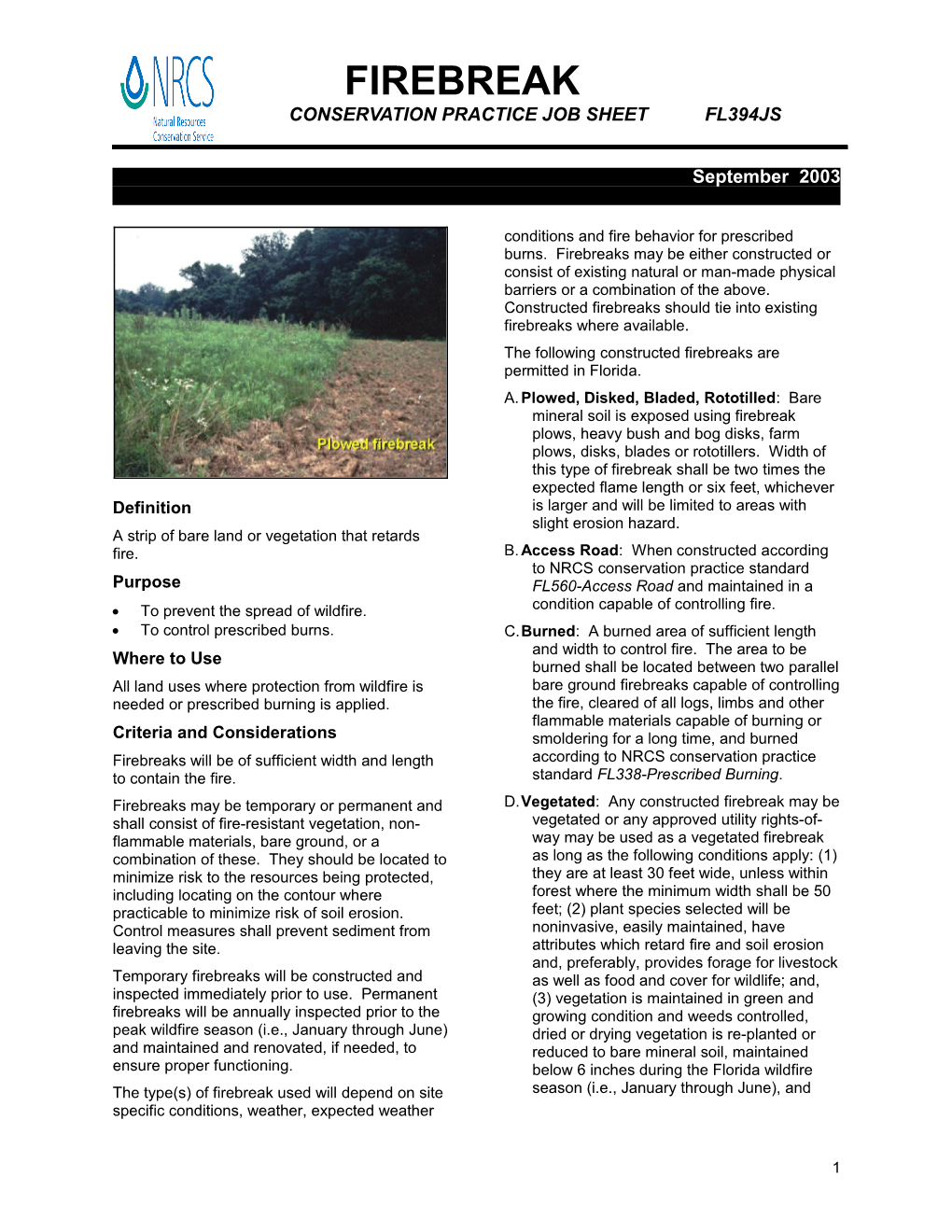 Conservation Practice Specification Sheet FL394JS