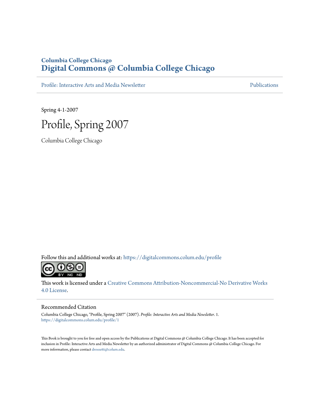 Profile, Spring 2007 Columbia College Chicago