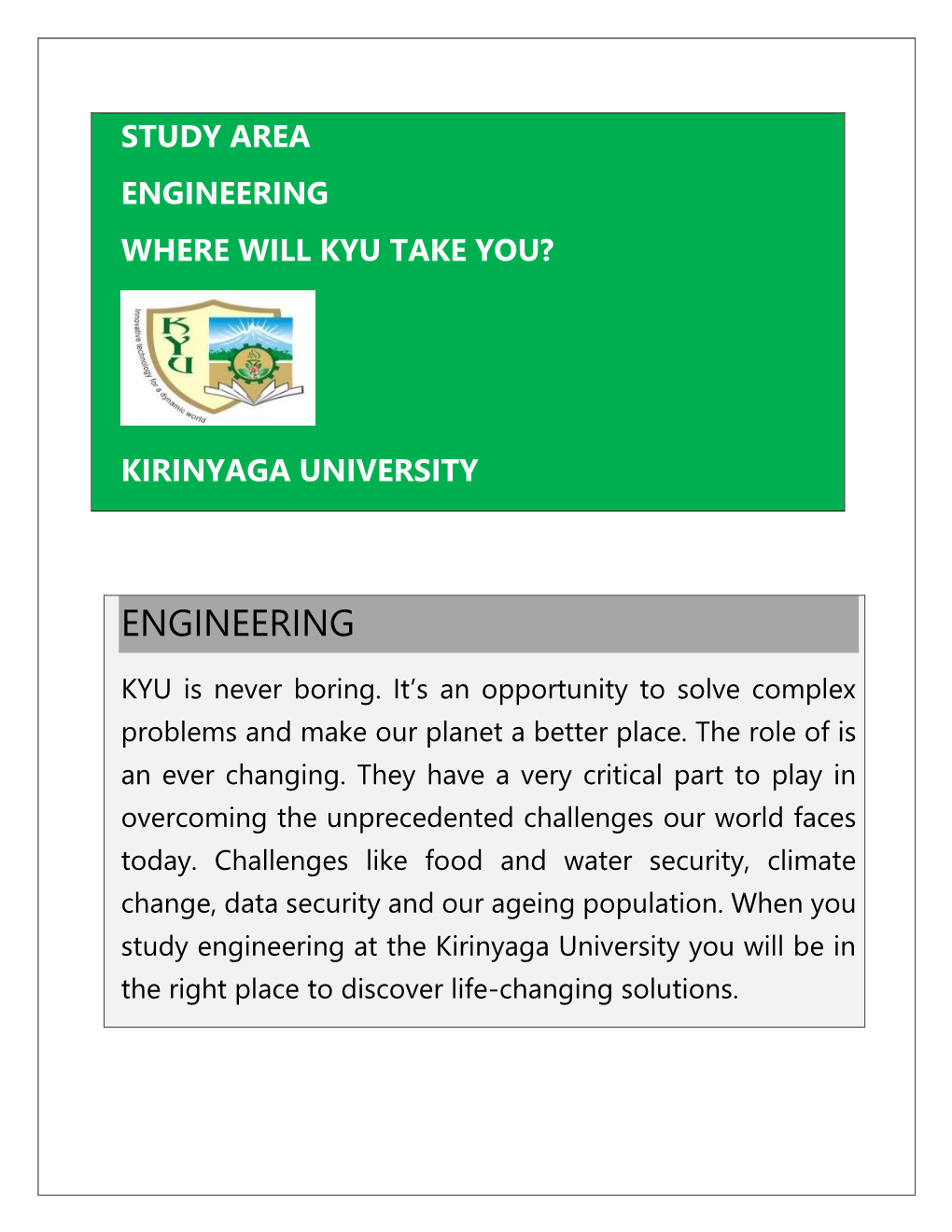 Study Area Engineering Where Will Kyu Take You? Kirinyaga University