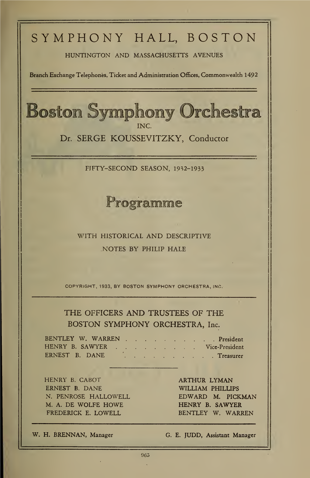 Boston Symphony Orchestra Concert Programs, Season 52,1932-1933