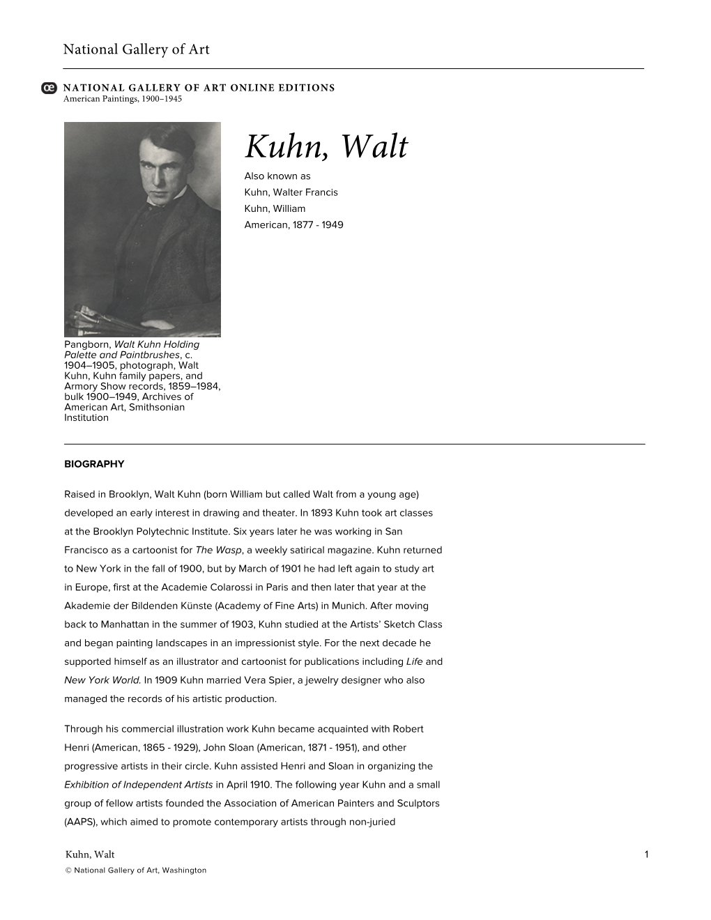 Kuhn, Walt Also Known As Kuhn, Walter Francis Kuhn, William American, 1877 - 1949