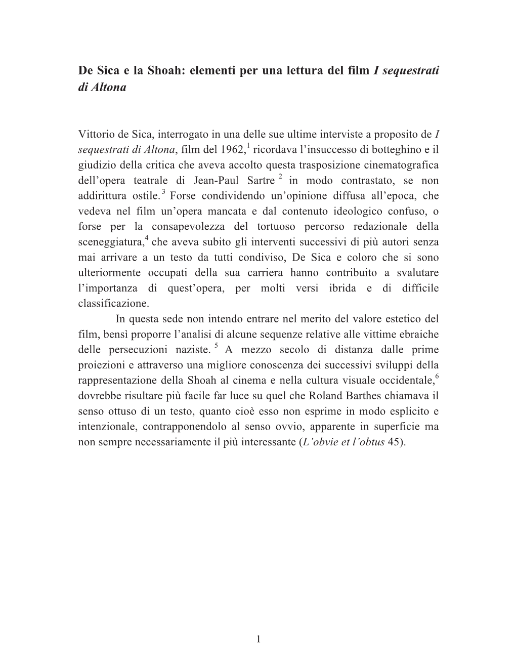 De Sica E La Shoah: Elementi Per Una Lettura Del Film I Sequestrati Di Altona