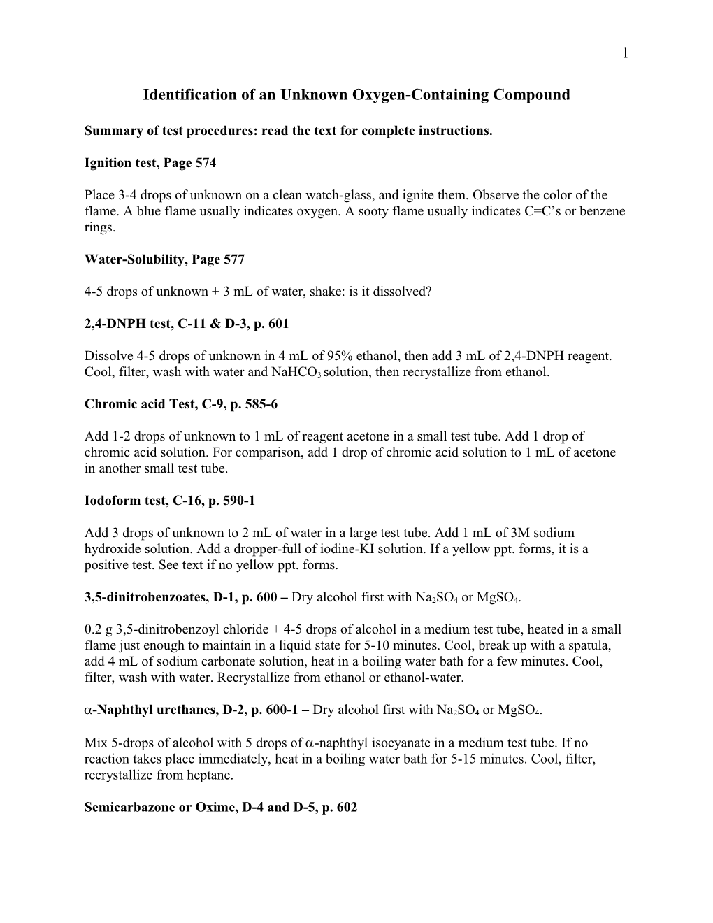 Identification of an Unknown O Compound