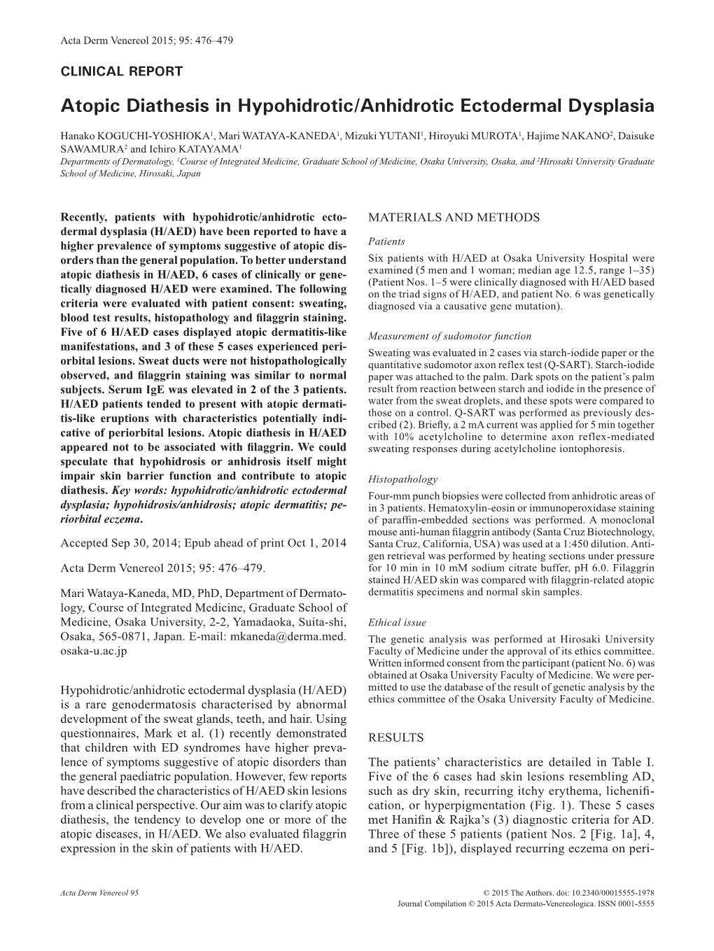 Atopic Diathesis in Hypohidrotic/Anhidrotic Ectodermal Dysplasia