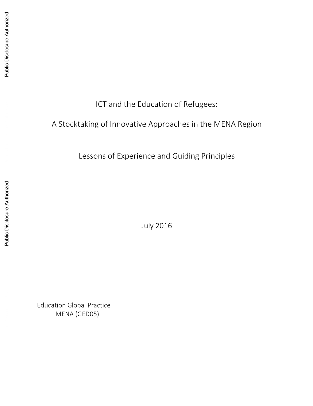 ICT and the Education of Refugees