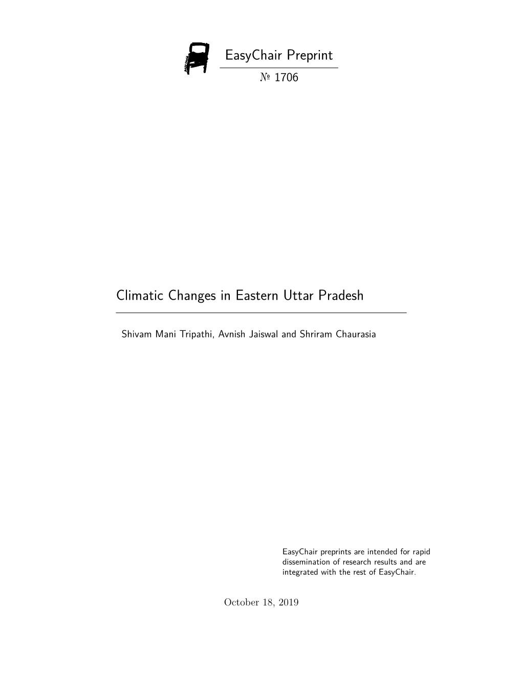 Easychair Preprint Climatic Changes in Eastern Uttar Pradesh
