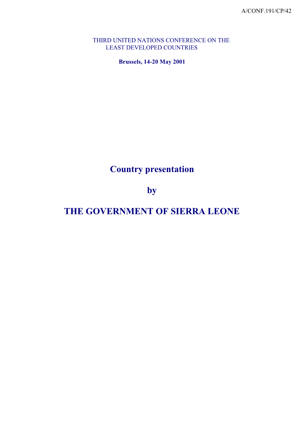 Country Presentation by the GOVERNMENT of SIERRA LEONE