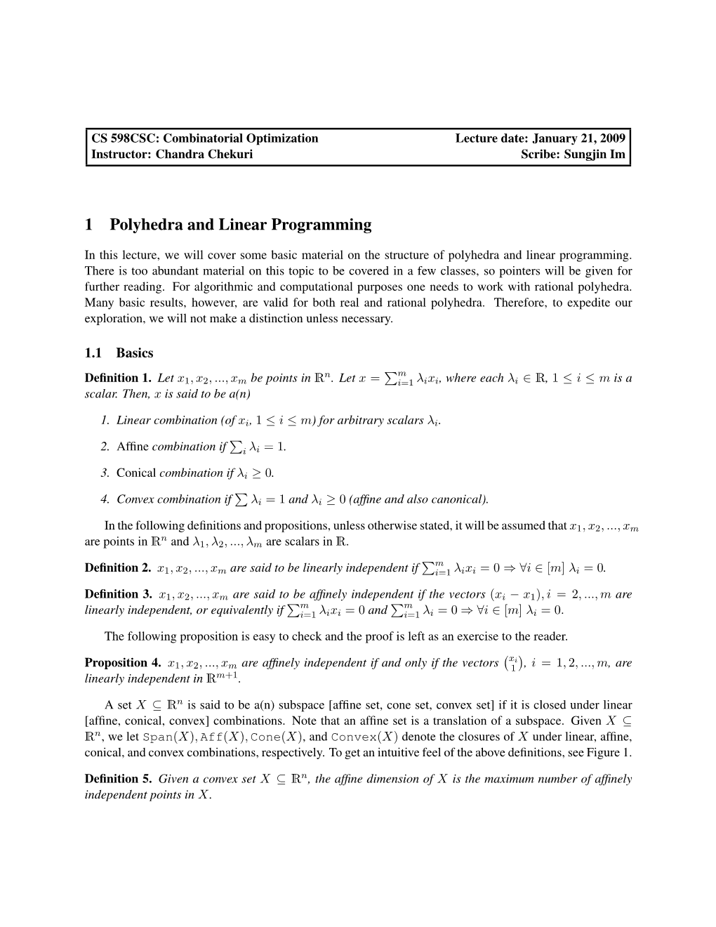 1 Polyhedra and Linear Programming