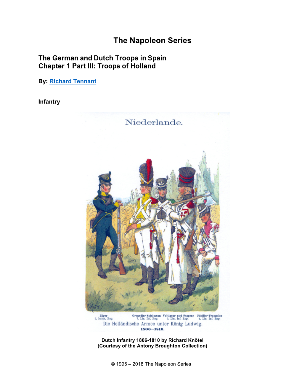 The German and Dutch Troops in Spain Chapter 1 Part III: Troops of Holland