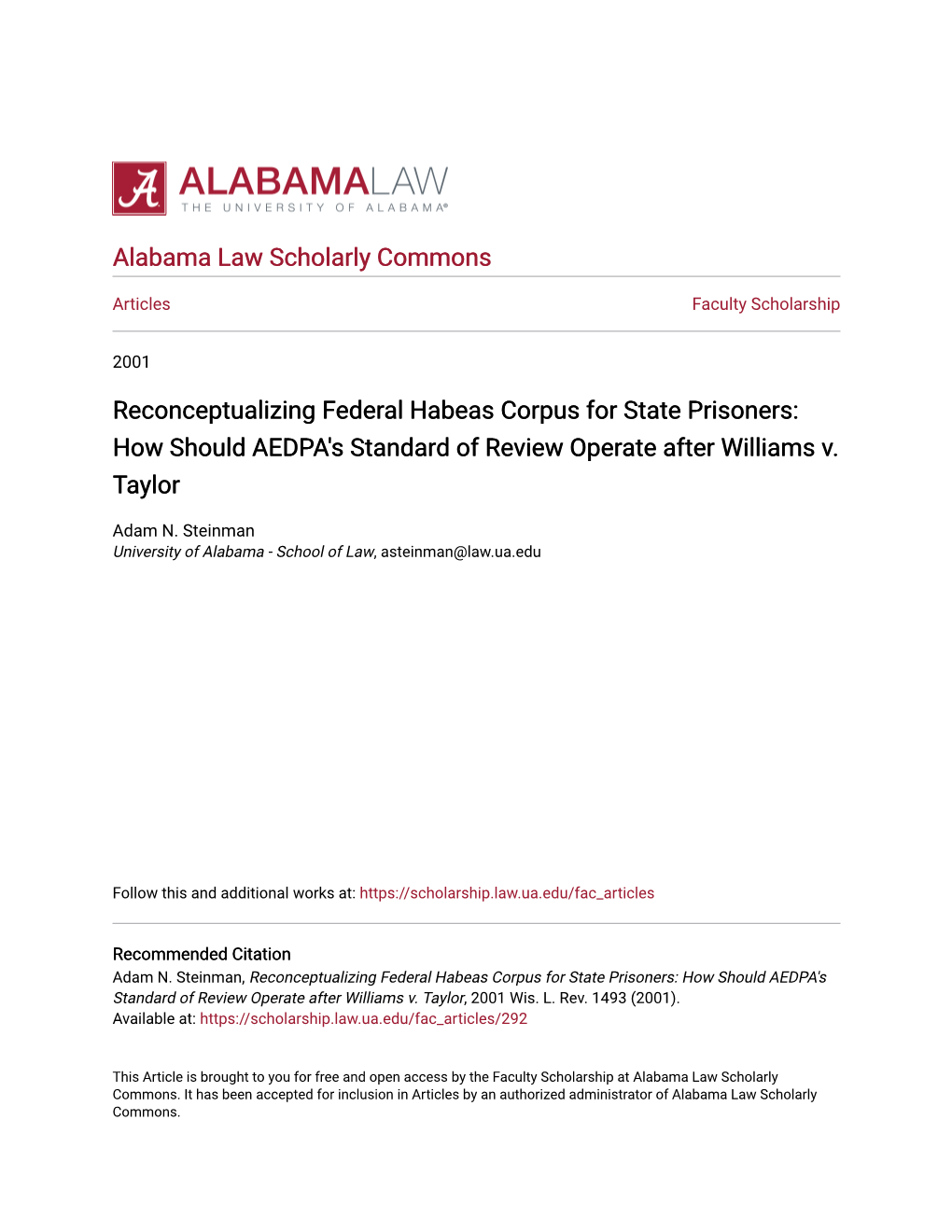 Reconceptualizing Federal Habeas Corpus for State Prisoners: How Should AEDPA's Standard of Review Operate After Williams V