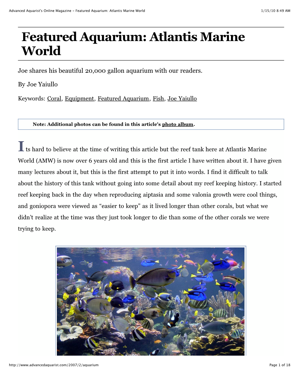 Advanced Aquarist's Online Magazine - Featured Aquarium: Atlantis Marine World 1/15/10 8:49 AM