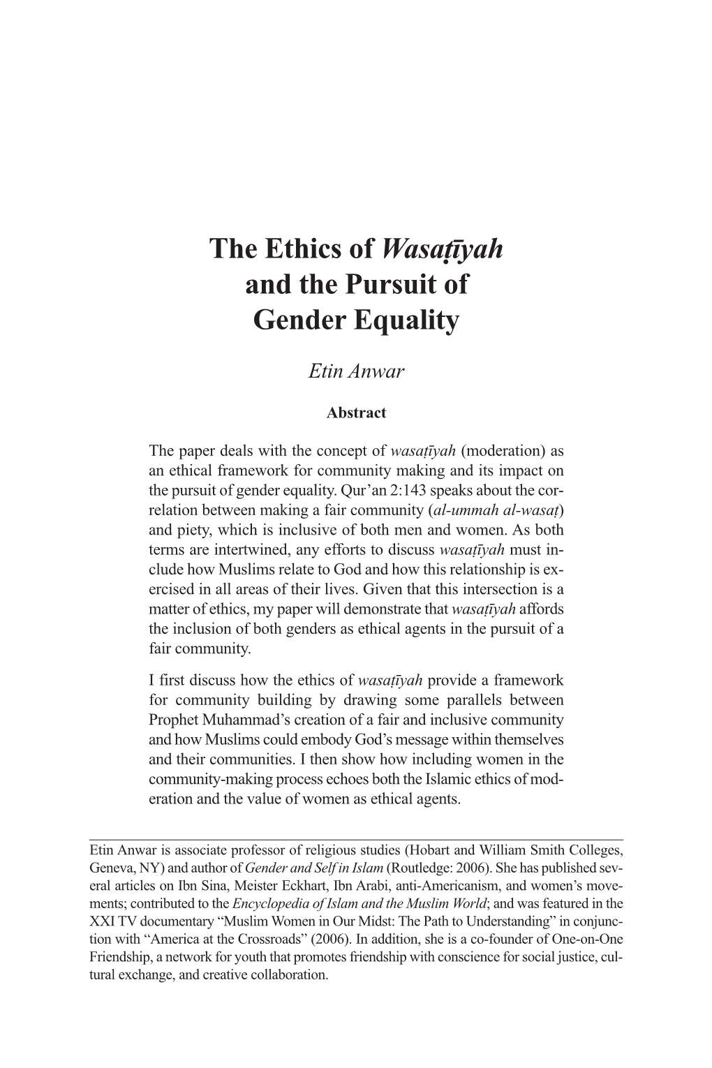 The Ethics of Wasaṭīyah and the Pursuit of Gender Equality Etin Anwar