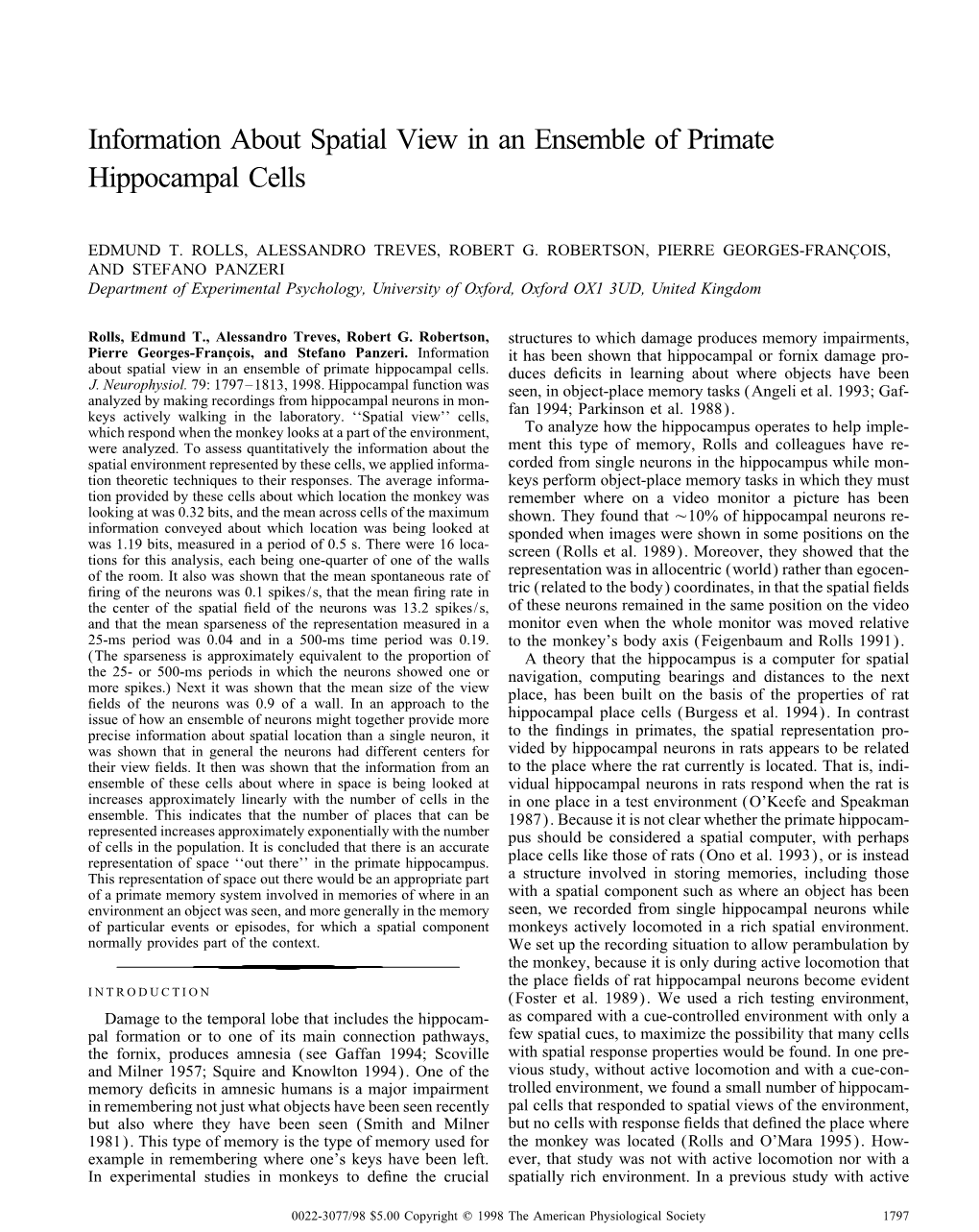 Information About Spatial View in an Ensemble of Primate Hippocampal Cells