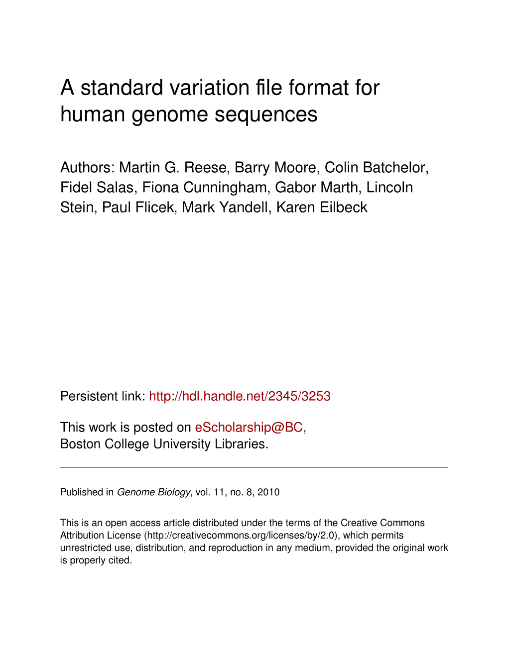 A Standard Variation File Format for Human Genome Sequences