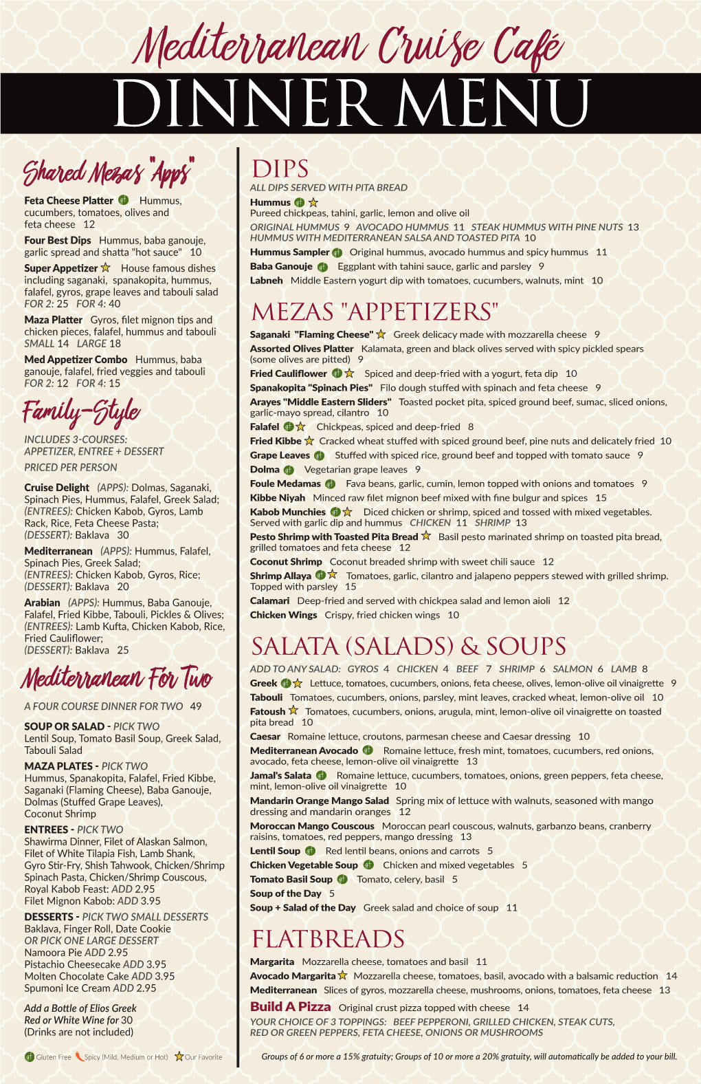 Mediterranean Cruise Cafe DINNER MENU