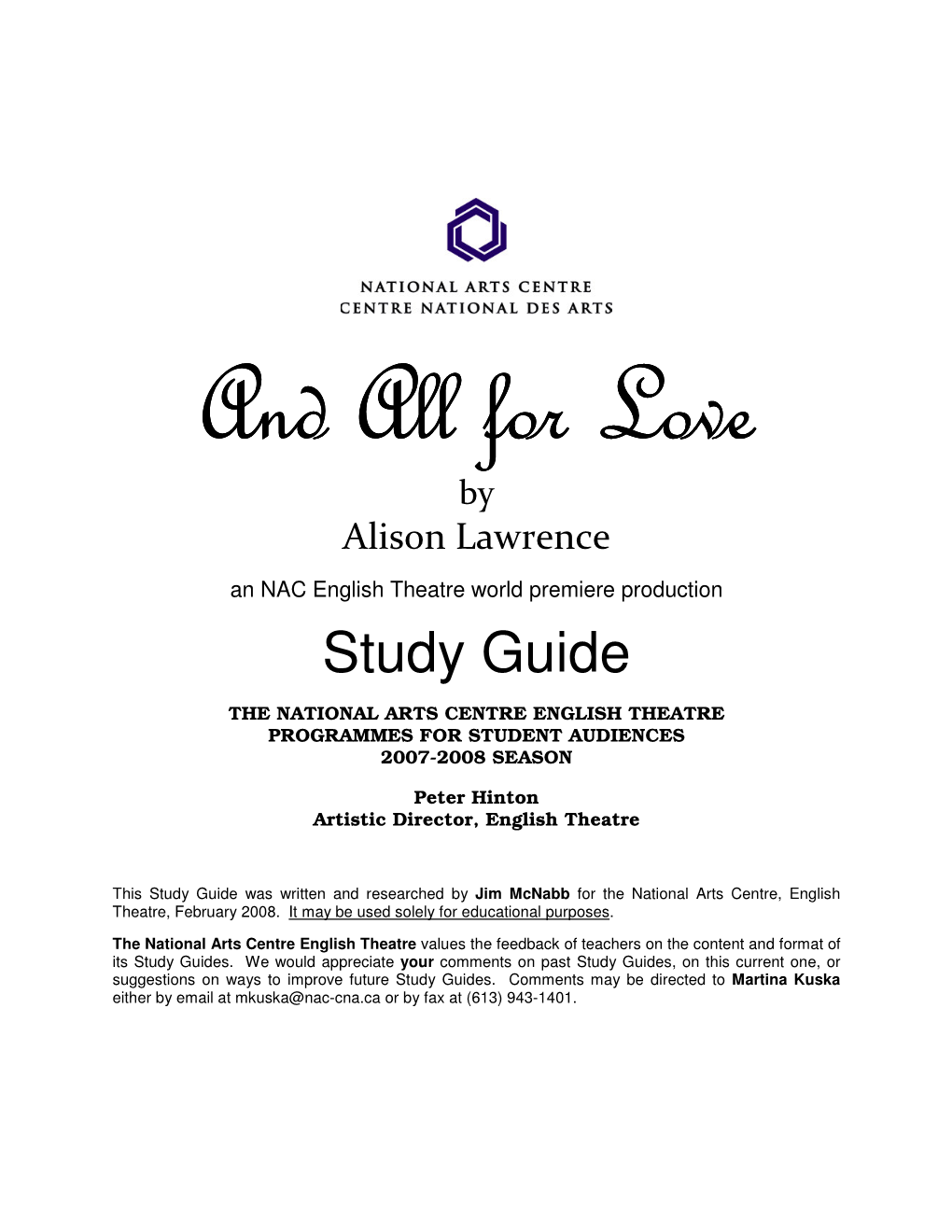 And All for Love Study Guide – Page 1