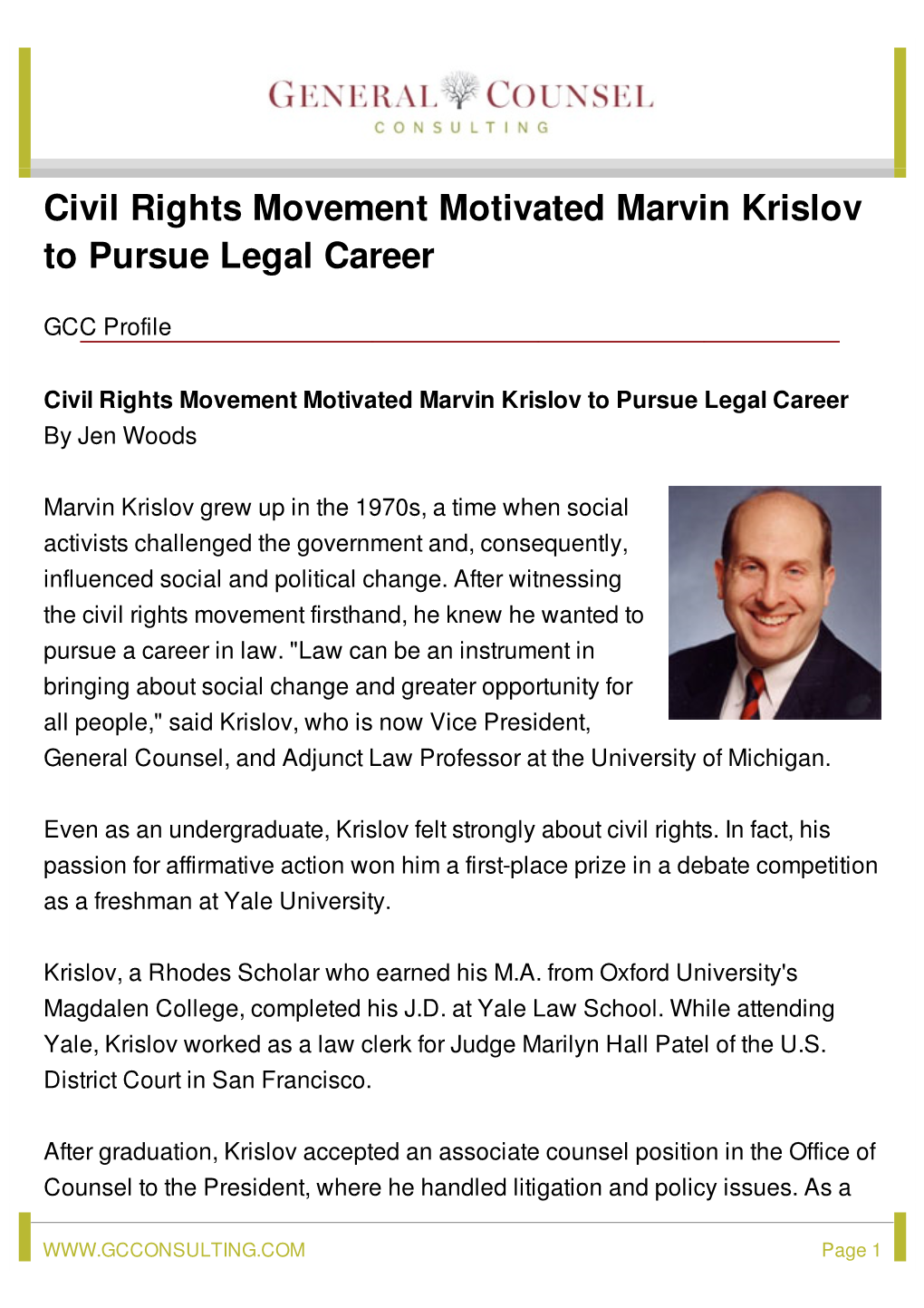 Civil Rights Movement Motivated Marvin Krislov to Pursue Legal Career