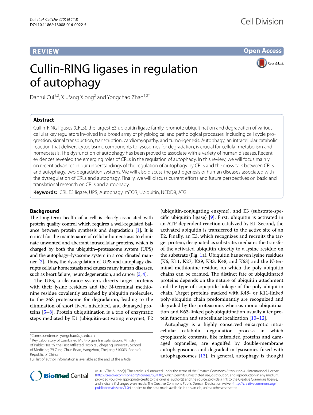 Cullin-RING Ligases in Regulation of Autophagy
