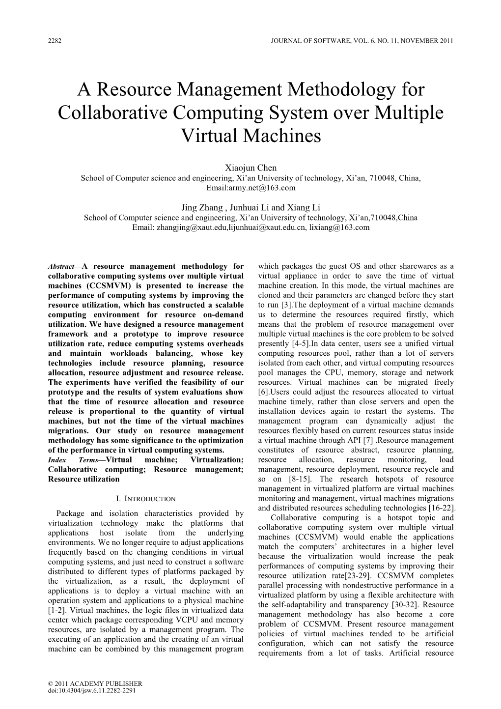 A Resource Management Methodology for Collaborative Computing System Over Multiple Virtual Machines