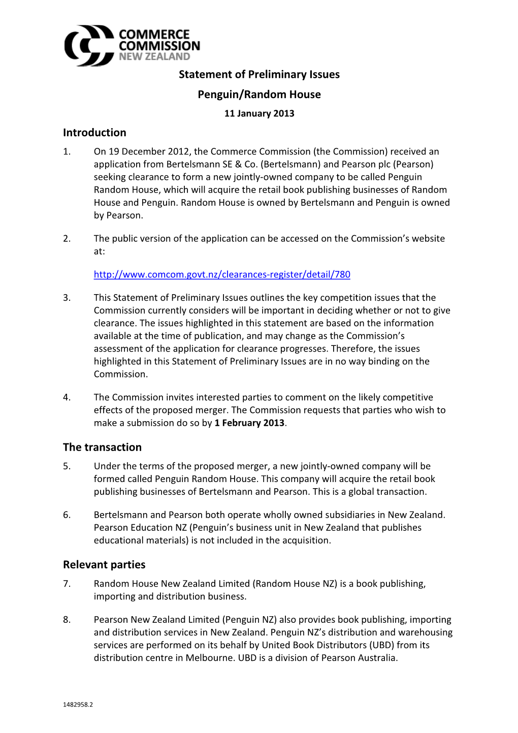 Random House Penguin Clearance Statement of Preliminary Issues 11