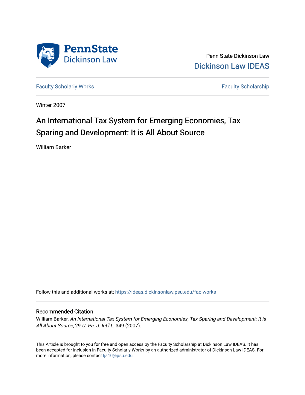 An International Tax System for Emerging Economies, Tax Sparing and Development: It Is All About Source