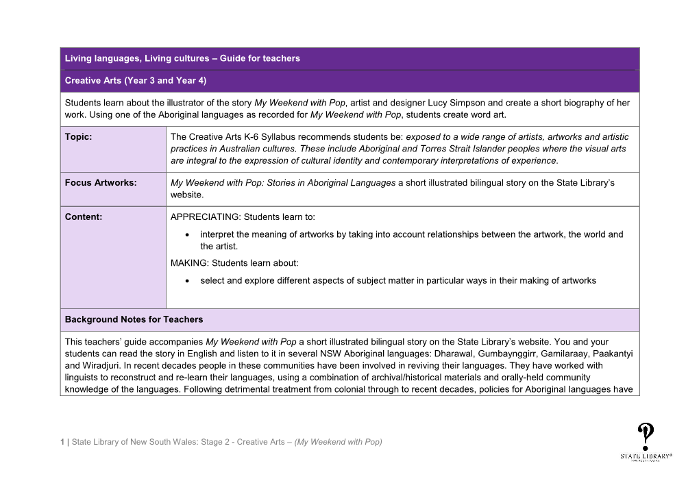 Living Languages, Living Cultures – Guide for Teachers Creative Arts