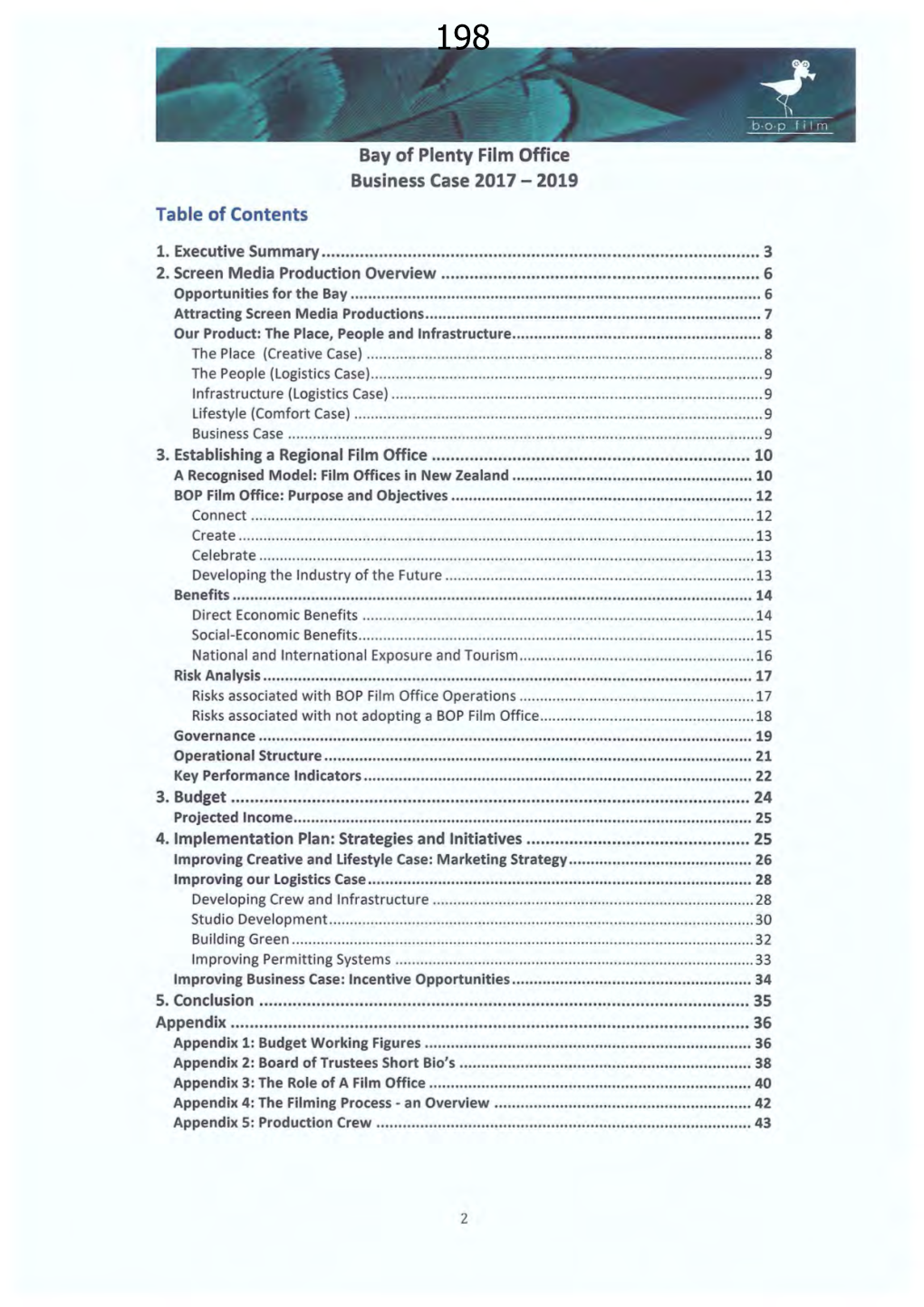 Table of Contents Bay of Plenty Film Office Business Case 2017-2019