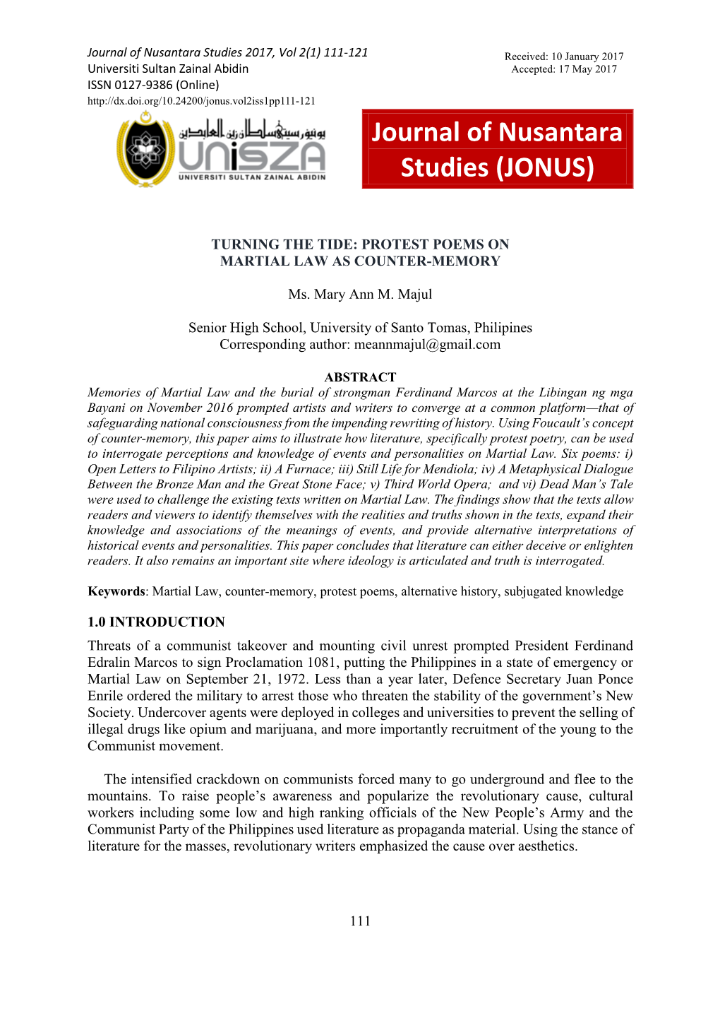 Journal of Nusantara Studies (JONUS)