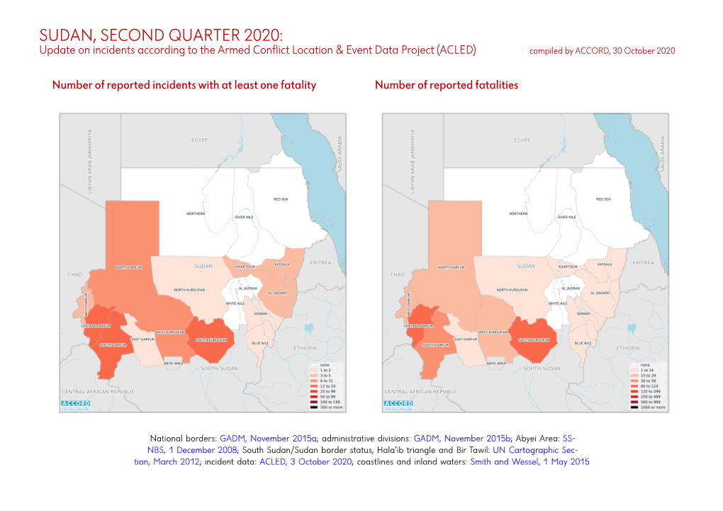 SUDAN, SECOND QUARTER 2020: Update on Incidents According to the Armed Conflict Location & Event Data Project (ACLED) Compiled by ACCORD, 30 October 2020